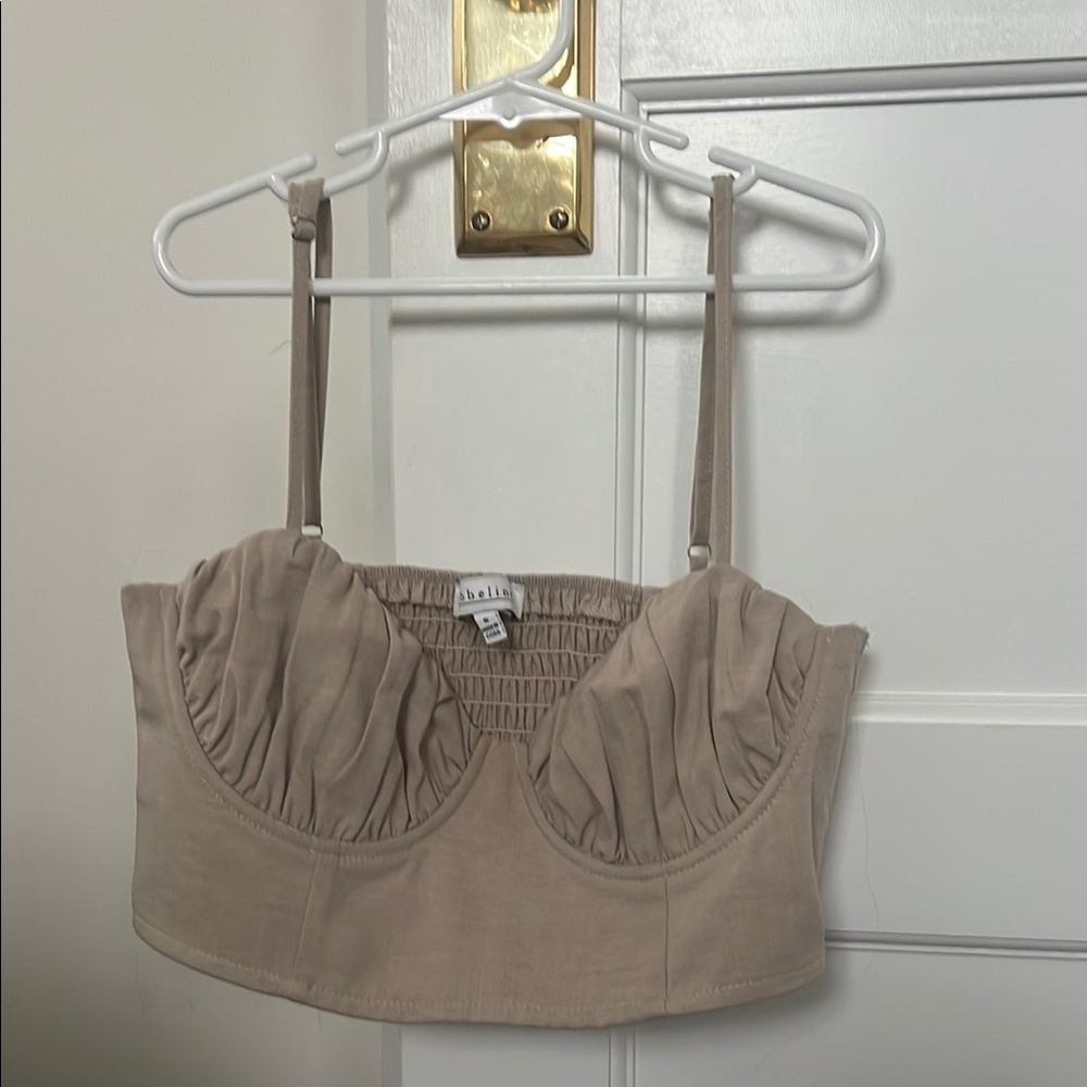 Beige Cropped Bustier Top